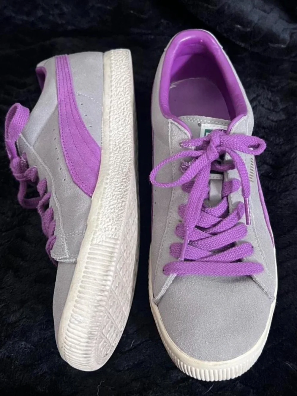Puma CLYDE Basket Classic grey and purple trainers 181632 38 Size 9